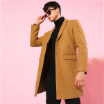 Men Solid Notched-Lapel Regular Fit Leather Overcoat